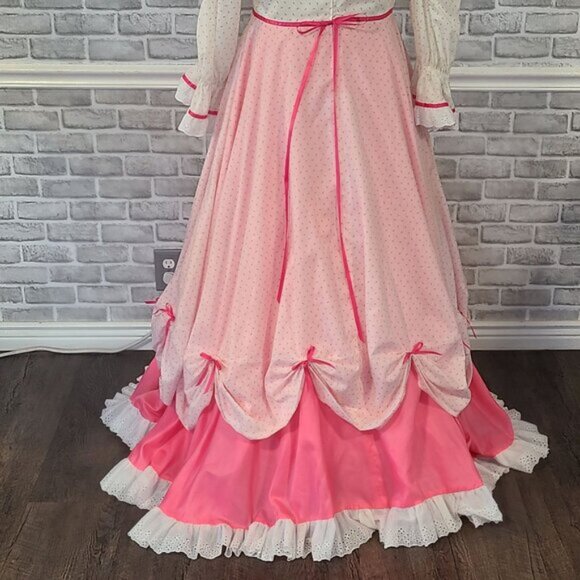 Vintage Pink 70s Dress Gown Prairie Cottage Victorian Period Costume Handmade - Picture 5 of 9